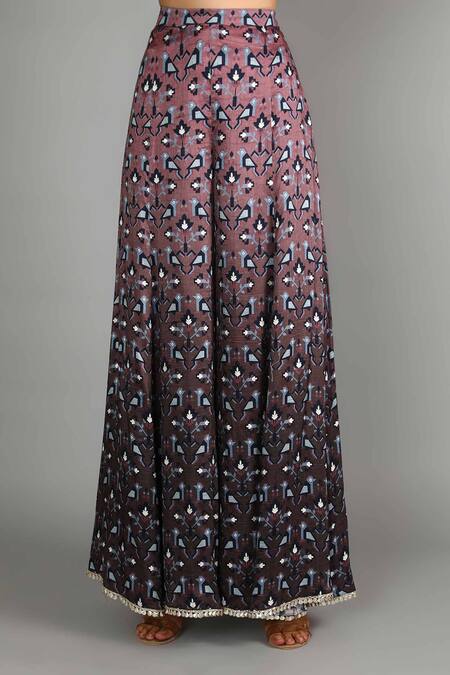 Sva By Sonam & Paras Modi_Maroon Raw Silk Printed Kurta And Palazzo Set_at_Aza_Fashions