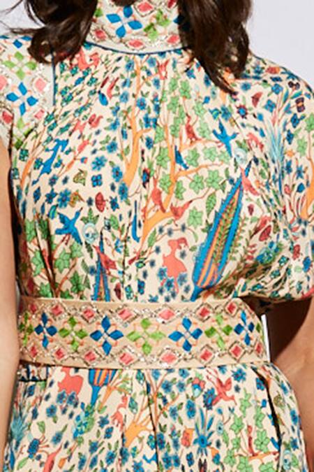 Buy Sva By Sonam & Paras Modi Beige Silk Band Floral Gown Online at Aza Fashions Buy_Sva By Sonam & Paras Modi_Beige Silk Band Floral Gown_Online_at_Aza_Fashions