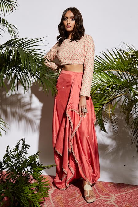 SVA by Sonam & Paras Modi Embroidered Crop Top With Draped Skirt 