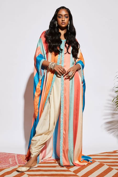 SVA by Sonam & Paras Modi Striped Cape With Draped Pant 