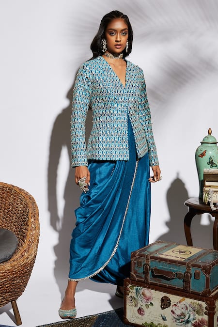 507165: Blue color family stitched Modi Jacket .