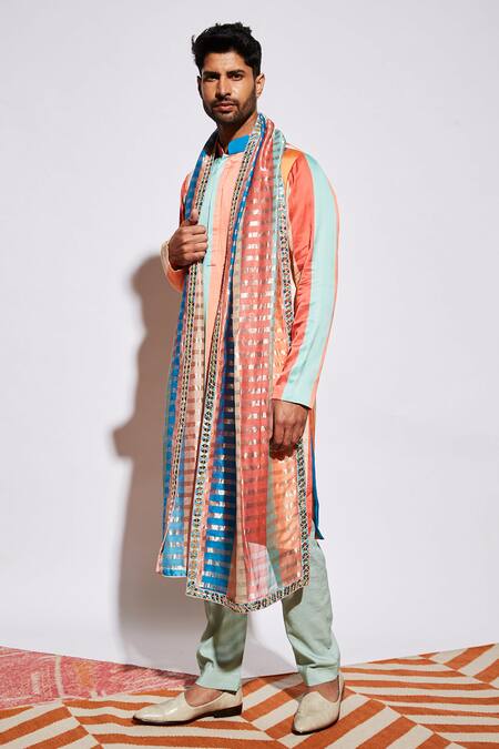 Sva By Sonam & Paras Modi_Multi Color Chanderi Stripe Dupatta_Online_at_Aza_Fashions