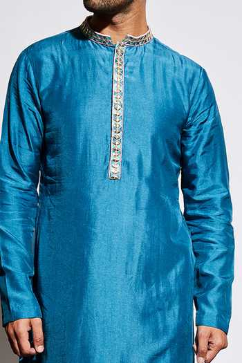 Sva By Sonam & Paras Modi Blue Silk Kurta And Pant Online at Aza Fashions Sva By Sonam & Paras Modi_Blue Silk Kurta And Pant_Online_at_Aza_Fashions