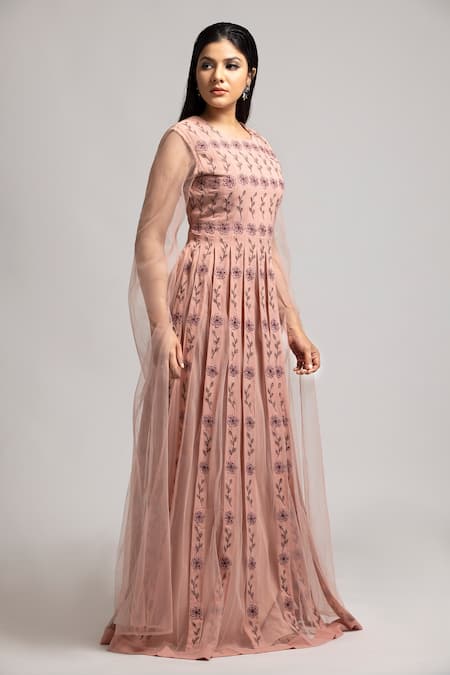 BUQLE DESIGN Long Sleeve Maxi Crepe Column Regular Pink Wedding Guest Dress  Bql2467kar