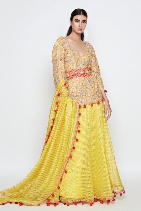 Swati Vijaivargie Embroidered Silk Kurta Lehenga Set 