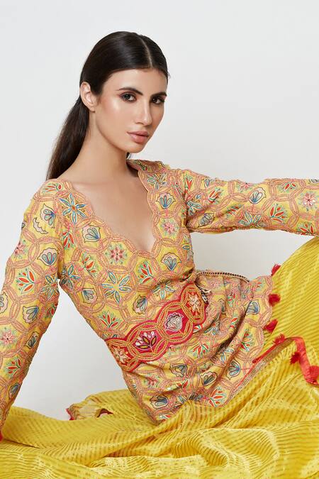 Swati Vijaivargie Yellow Silk Embroidered Kurta Lehenga Set at Aza Fashions Swati Vijaivargie_Yellow Silk Embroidered Kurta Lehenga Set _at_Aza_Fashions