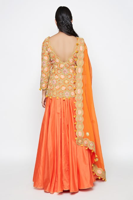 Swati Vijaivargie Embroidered Silk Kurta Lehenga Set 