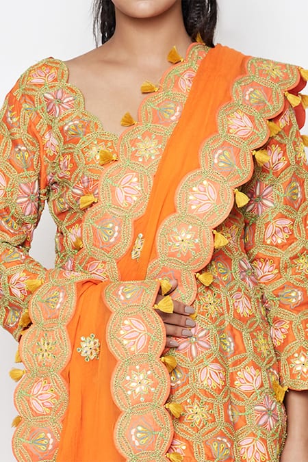 Swati Vijaivargie_Orange Silk Embroidered Kurta Lehenga Set _at_Aza_Fashions