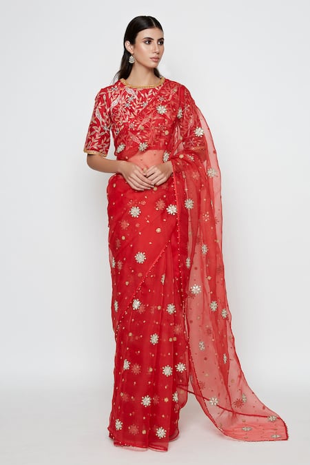 Swati Vijaivargie Embroidered Organza Saree with Blouse 