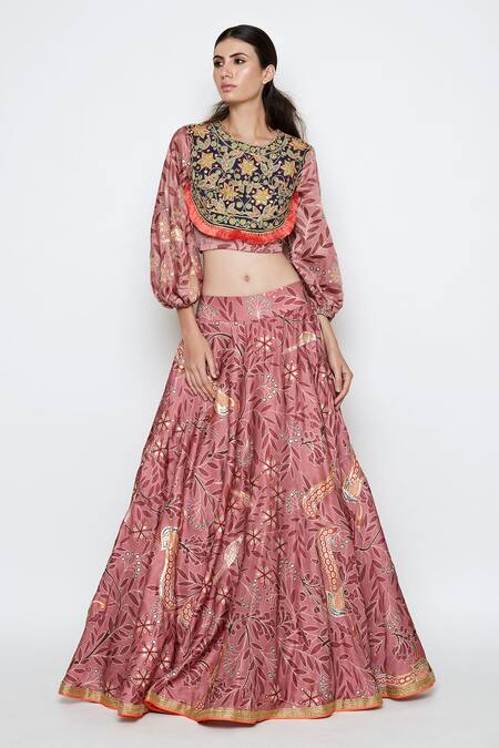 Swati Vijaivargie Pink Linen Satin Printed Lehenga Set Online at Aza Fashions Swati Vijaivargie_Pink Linen Satin Printed Lehenga Set _Online_at_Aza_Fashions