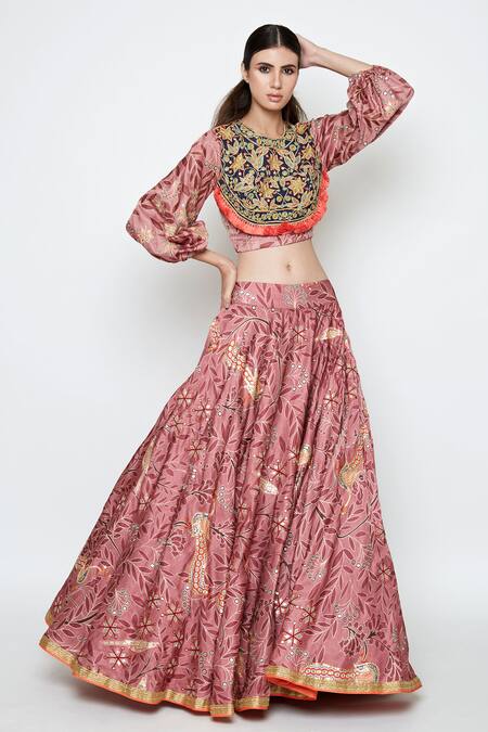 Buy Swati Vijaivargie Pink Linen Satin Printed Lehenga Set Online at Aza Fashions Buy_Swati Vijaivargie_Pink Linen Satin Printed Lehenga Set _Online_at_Aza_Fashions