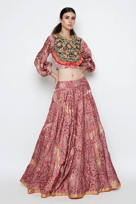 Shop Swati Vijaivargie Pink Linen Satin Printed Lehenga Set Online at Aza Fashions Shop_Swati Vijaivargie_Pink Linen Satin Printed Lehenga Set _Online_at_Aza_Fashions