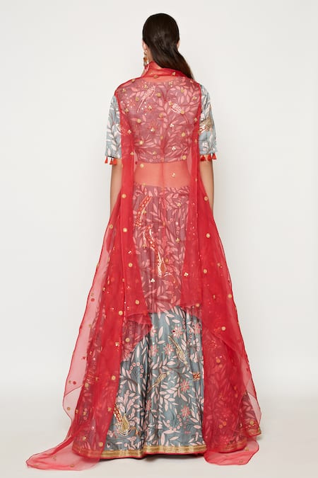 Swati Vijaivargie Embroidered Cape Lehenga Set 