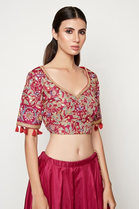 Shop Swati Vijaivargie Maroon Silk Embroidered Bridal Lehenga Set Online at Aza Fashions Shop_Swati Vijaivargie_Maroon Silk Embroidered Bridal Lehenga Set _Online_at_Aza_Fashions