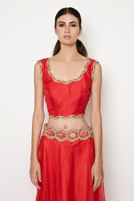 Buy Swati Vijaivargie Red Silk, Organza Embroidered Jacket Lehenga Set Online at Aza Fashions Buy_Swati Vijaivargie_Red Silk, Organza Embroidered Jacket Lehenga Set _Online_at_Aza_Fashions