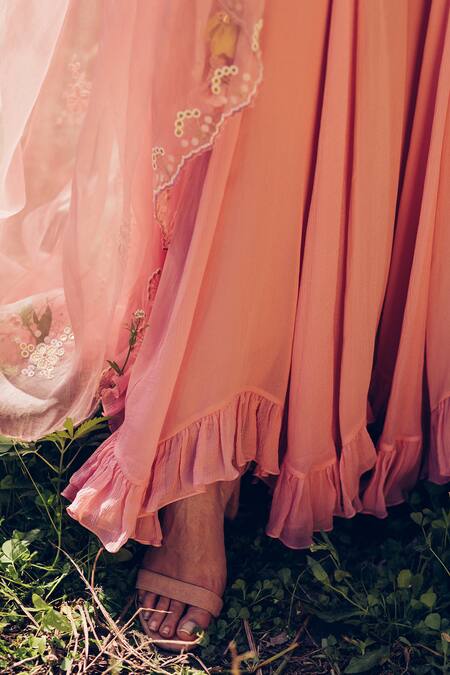 Madzin Pink Kurta And Pant Georgette Dupatta Hand Embroidered Sharara Set at Aza Fashions Madzin_Pink Kurta And Pant Georgette Dupatta Hand Embroidered Sharara Set _at_Aza_Fashions