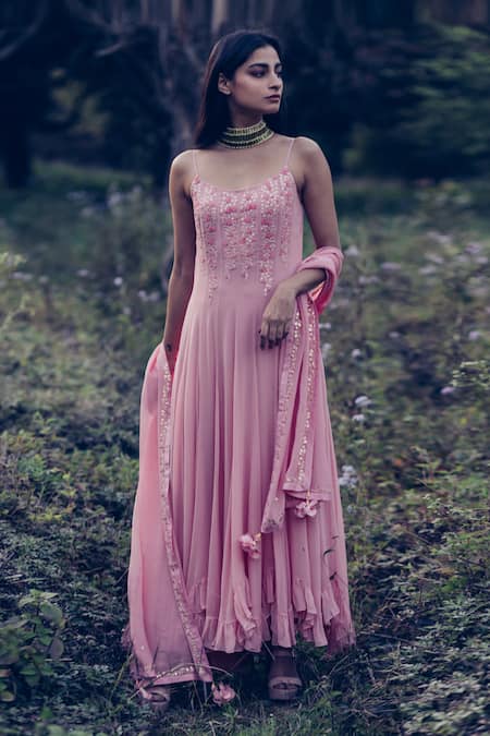 Madzin Pink Kurta Georgette Dupatta Chiffon Embroidered Anarkali With Online at Aza Fashions Madzin_Pink Kurta Georgette Dupatta Chiffon Embroidered Anarkali With _Online_at_Aza_Fashions