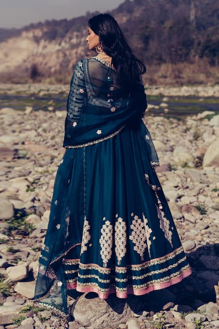 Shop Madzin Green Kurta Dupion Dupatta Organza Hand Embroidered Anarkali With at Aza Fashions Shop_Madzin_Green Kurta Dupion Dupatta Organza Hand Embroidered Anarkali With _at_Aza_Fashions