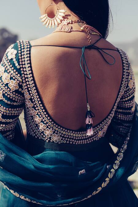 Shop Madzin Green Kurta Dupion Dupatta Organza Hand Embroidered Anarkali With Online at Aza Fashions Shop_Madzin_Green Kurta Dupion Dupatta Organza Hand Embroidered Anarkali With _Online_at_Aza_Fashions