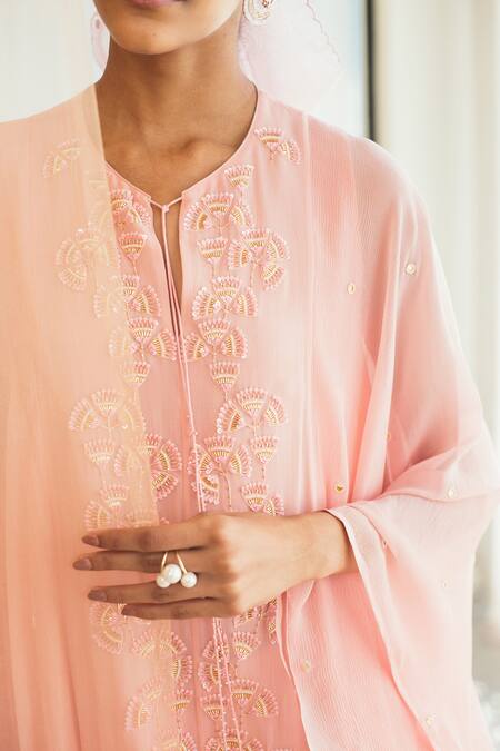Madzin Pink And Crepe Lining Shantoon Round Kurta & Dhoti Pant Set Online at Aza Fashions Madzin_Pink And Crepe Lining Shantoon Round Kurta & Dhoti Pant Set _Online_at_Aza_Fashions