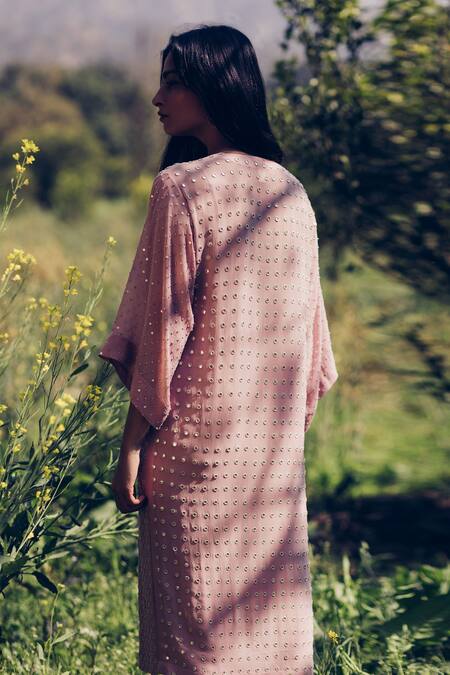 Shop Madzin Pink Kurta Pant Stretch Hand Embroidered Set at Aza Fashions Shop_Madzin_Pink Kurta Pant Stretch Hand Embroidered Set _at_Aza_Fashions