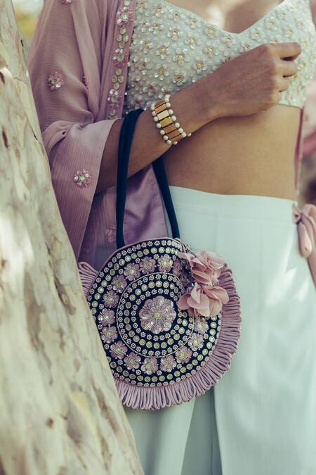 Madzin_Green Top Stretch Georgette Pant Hand Embroidered And Set _Online_at_Aza_Fashions