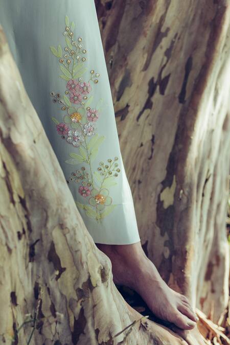 Buy_Madzin_Green Top Stretch Georgette Pant Hand Embroidered And Set _Online_at_Aza_Fashions