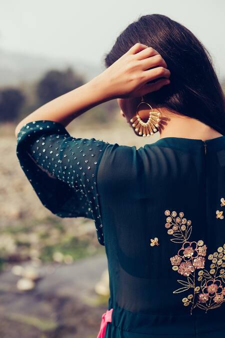 Madzin Green Silk Georgette Round Hand Embroidered Jumpsuit Online at Aza Fashions Madzin_Green Silk Georgette Round Hand Embroidered Jumpsuit _Online_at_Aza_Fashions