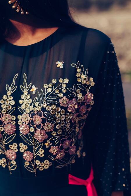 Shop Madzin Green Silk Georgette Round Hand Embroidered Jumpsuit Online at Aza Fashions Shop_Madzin_Green Silk Georgette Round Hand Embroidered Jumpsuit _Online_at_Aza_Fashions