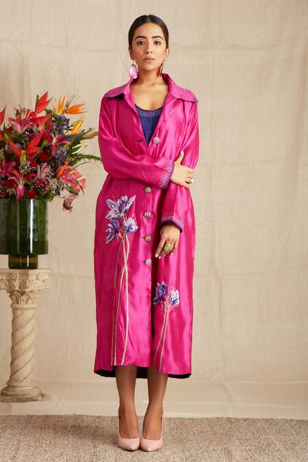 Bhusattva_Blue Organic Silk Oversize Collar Kurta With Jacket  _Online_at_Aza_Fashions