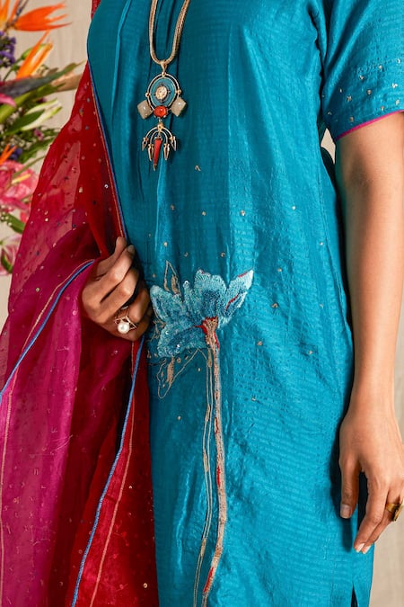 Buy_Bhusattva_Blue Kurta Organic Silk Round Set  _Online_at_Aza_Fashions