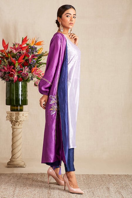 Bhusattva Purple Organic Silk Oversize Collar Angrakha Jacket With Inner Online at Aza Fashions Bhusattva_Purple Organic Silk Oversize Collar Angrakha Jacket With Inner _Online_at_Aza_Fashions