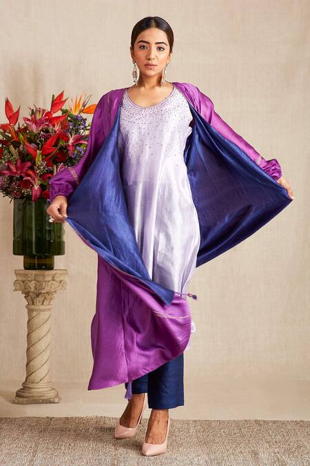 Buy Bhusattva Purple Organic Silk Oversize Collar Angrakha Jacket With Inner Online at Aza Fashions Buy_Bhusattva_Purple Organic Silk Oversize Collar Angrakha Jacket With Inner _Online_at_Aza_Fashions