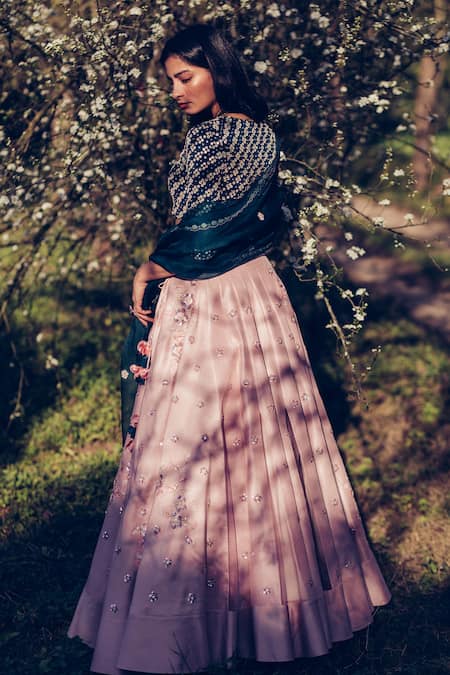 Shop Madzin Pink Blouse Stretch Georgette Lehenga Dupion Hand Embroidered Set at Aza Fashions Shop_Madzin_Pink Blouse Stretch Georgette Lehenga Dupion Hand Embroidered Set _at_Aza_Fashions