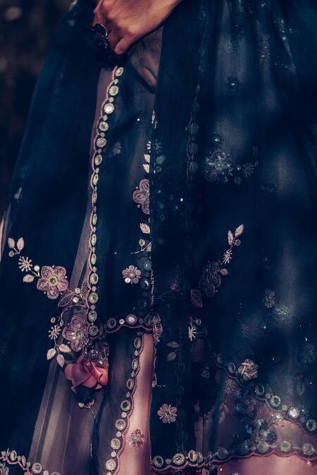 Madzin Pink Blouse Stretch Georgette Lehenga Dupion Hand Embroidered Set at Aza Fashions Madzin_Pink Blouse Stretch Georgette Lehenga Dupion Hand Embroidered Set _at_Aza_Fashions