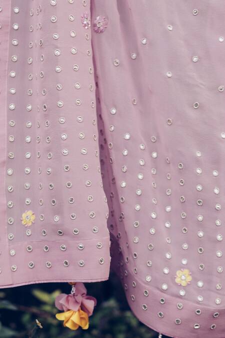 Shop Madzin Pink Blouse Silk Dupion Scoop Neck Hand Embroidered Saree With Online at Aza Fashions Shop_Madzin_Pink Blouse Silk Dupion Scoop Neck Hand Embroidered Saree With _Online_at_Aza_Fashions