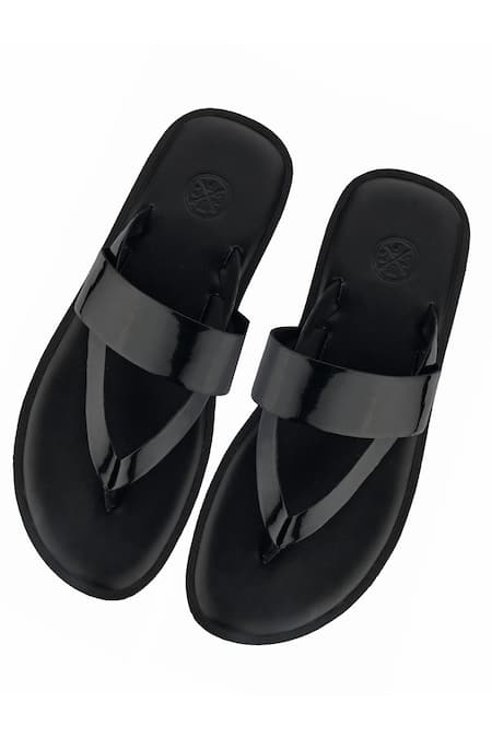 SKO Black V Strap Slippers 
