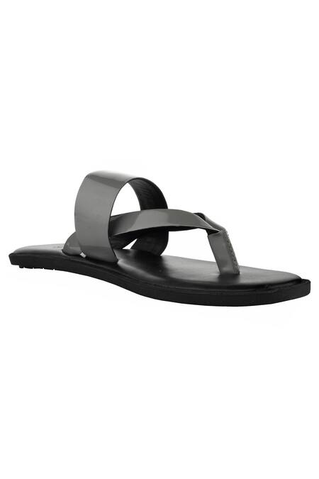Sko_Grey V Strap Cushioned Slippers _Online_at_Aza_Fashions