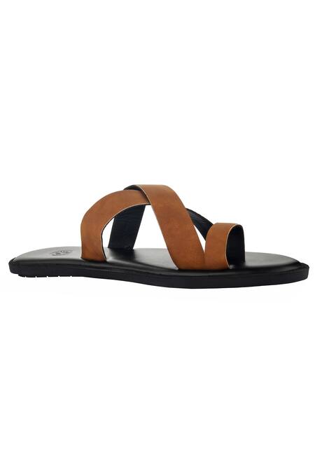 Sko_Orange Cross Strap Toe Ring Slippers _Online_at_Aza_Fashions