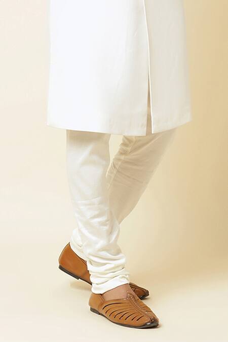 Shop_Spring Break_White Cotton Lycra, Terry Rayon Mandarin Collar Sherwani Set _Online_at_Aza_Fashions