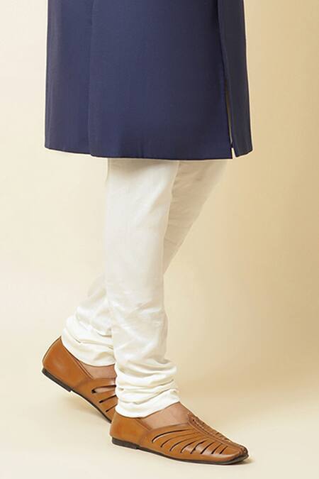 Shop_Spring Break_Blue Cotton Lycra, Terry Rayon Sherwani And Churidar Set _Online_at_Aza_Fashions