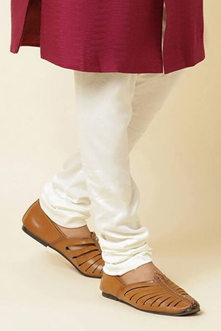 Shop_Spring Break_Maroon Silk, Cotton Lycra Sherwani Set _Online_at_Aza_Fashions