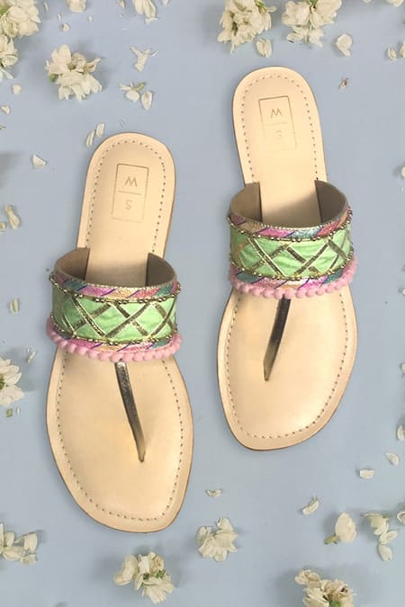 Buy Green Embroidered Sandals by Sandalwali Online at Aza Fashions