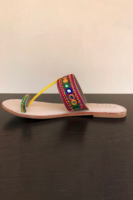 Buy_Sandalwali_Multi Color Embroidered Mirror Kolhapuri Sandals_Online_at_Aza_Fashions