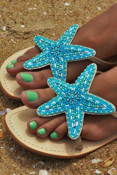 Buy_Sandalwali_Blue Beads Embroidered Starfish Sandals _Online_at_Aza_Fashions