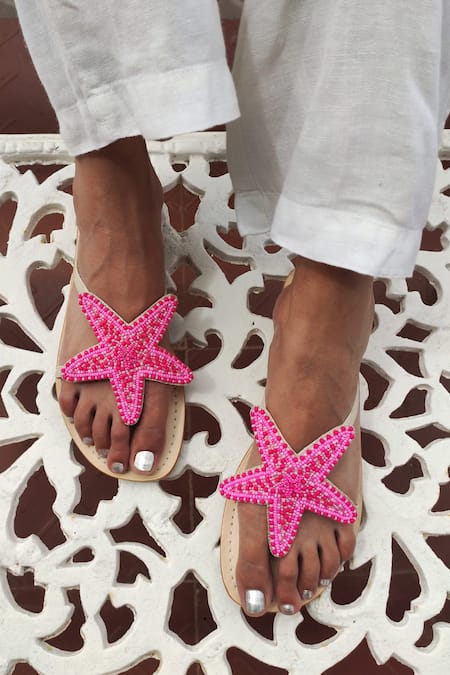 Buy_Sandalwali_Pink Beads Embroidered Starfish Sandals _Online_at_Aza_Fashions