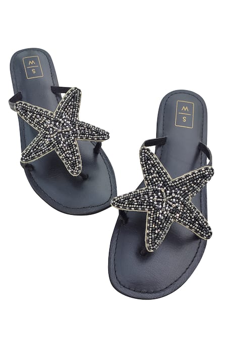 Buy_Sandalwali_Black Beads Embroidered Sandals _Online_at_Aza_Fashions