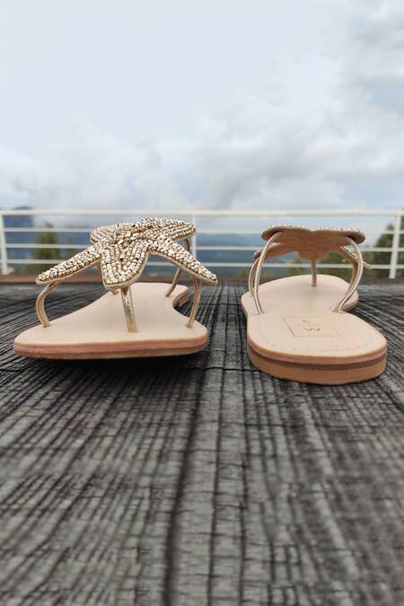 Sandalwali_Gold Embroidery Bead Starfish Sandals _Online_at_Aza_Fashions
