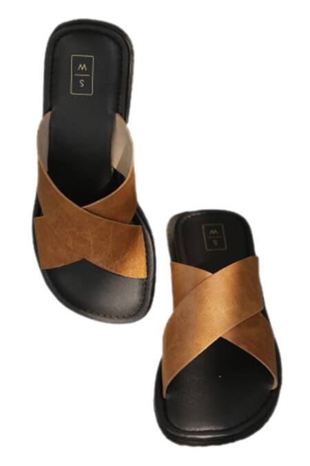 Sandalwali_Black Handmade Simon Strap Sliders _Online_at_Aza_Fashions