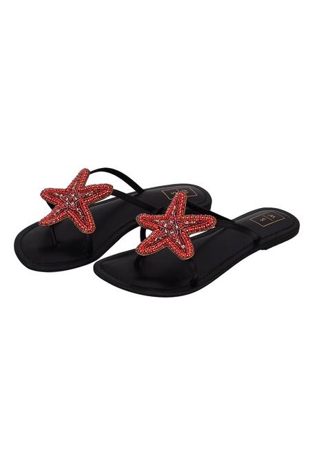 Sandalwali_Red Embroidered Lucy Beaded Starfish Sandals _Online_at_Aza_Fashions